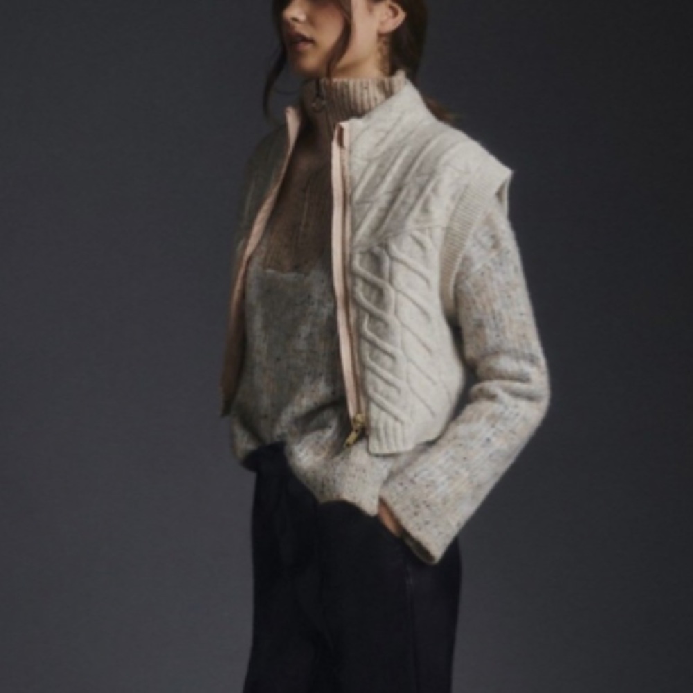 Pilcro Beige Cable Knit Sweater Vest